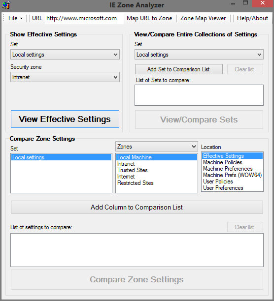 IE Zone Analyzer screenshot.