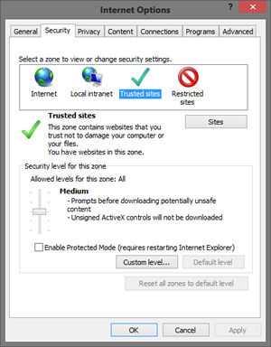 IE Zones Dialog screenshot.